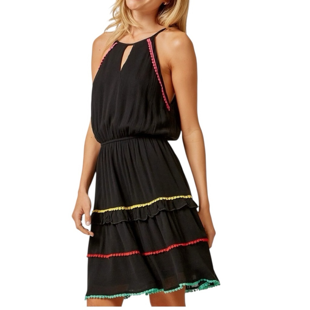 Andree by Unit Black Savanna Jane Halter Pom Pom Dress Size Large